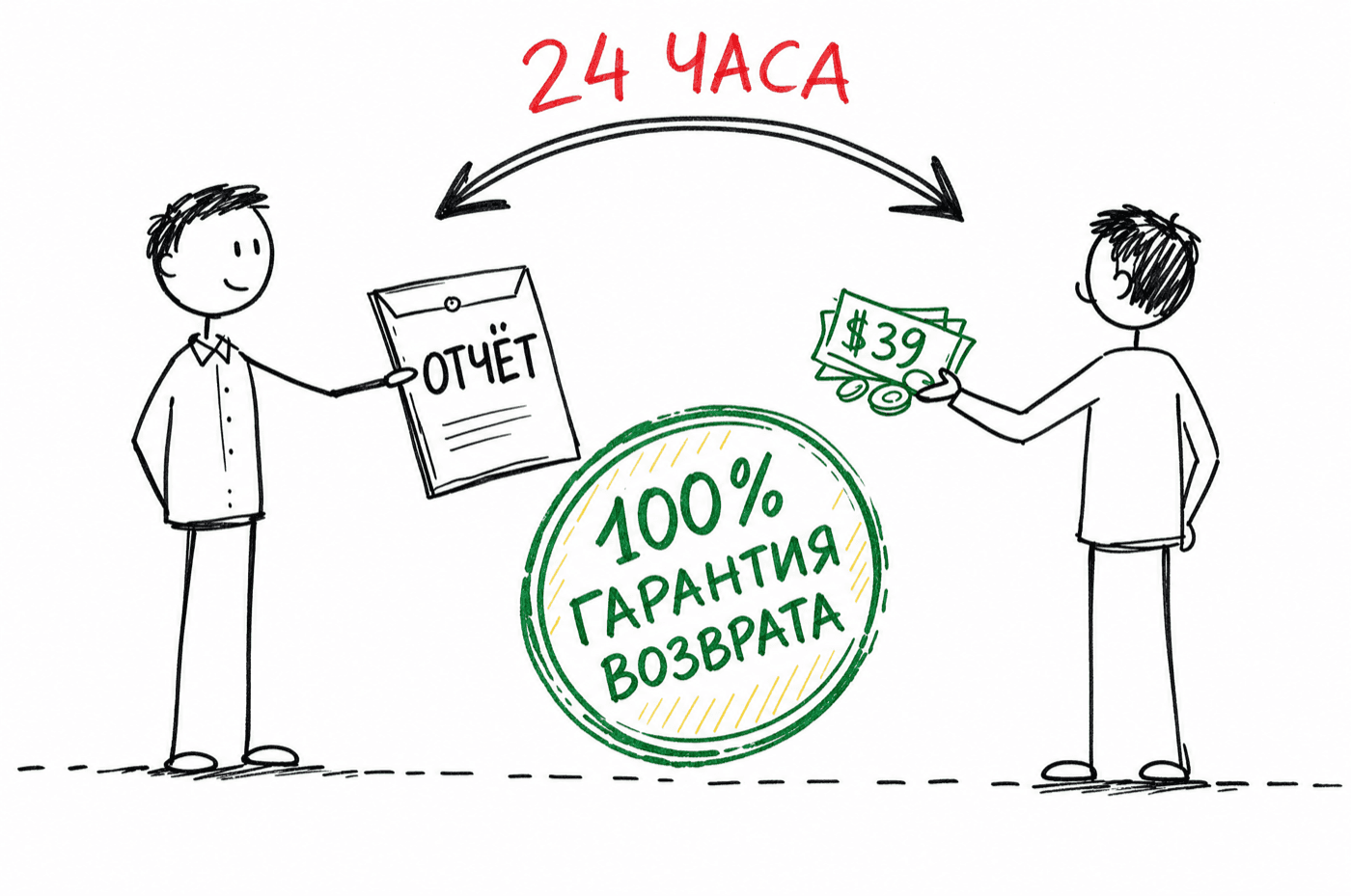 100% гарантия возврата в течение 24 часов: не понравился отчёт — деньги вернутся
